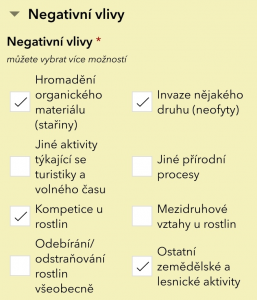 Ukázka formuláře pro sběr dat o stavu předmětů ochrany