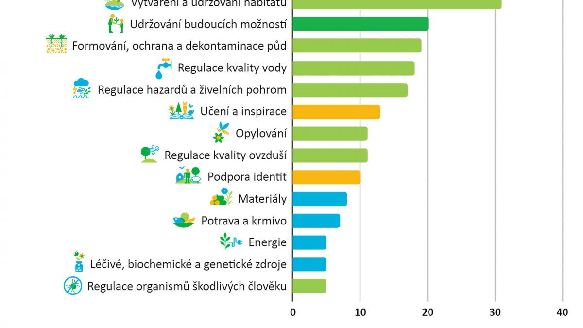 Figure 2: Prioritization of ecosystem services in response to the question: "So far, two benefits of nature (Climate Regulation, Physical and Mental Experiences) have been selected for detailed assessment and elaboration of the methodology. Which other benefits (max. 5) should we focus on in the Project to make the outcomes as useful as possible for you and your institution in your practice?" (total number of votes: 215)