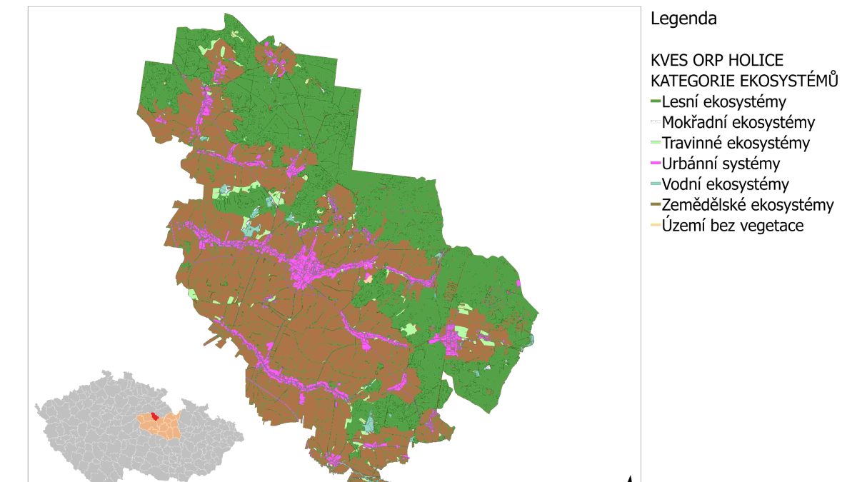 The detail of the Consolidated Layer of Ecosystems for the municipality of Holice